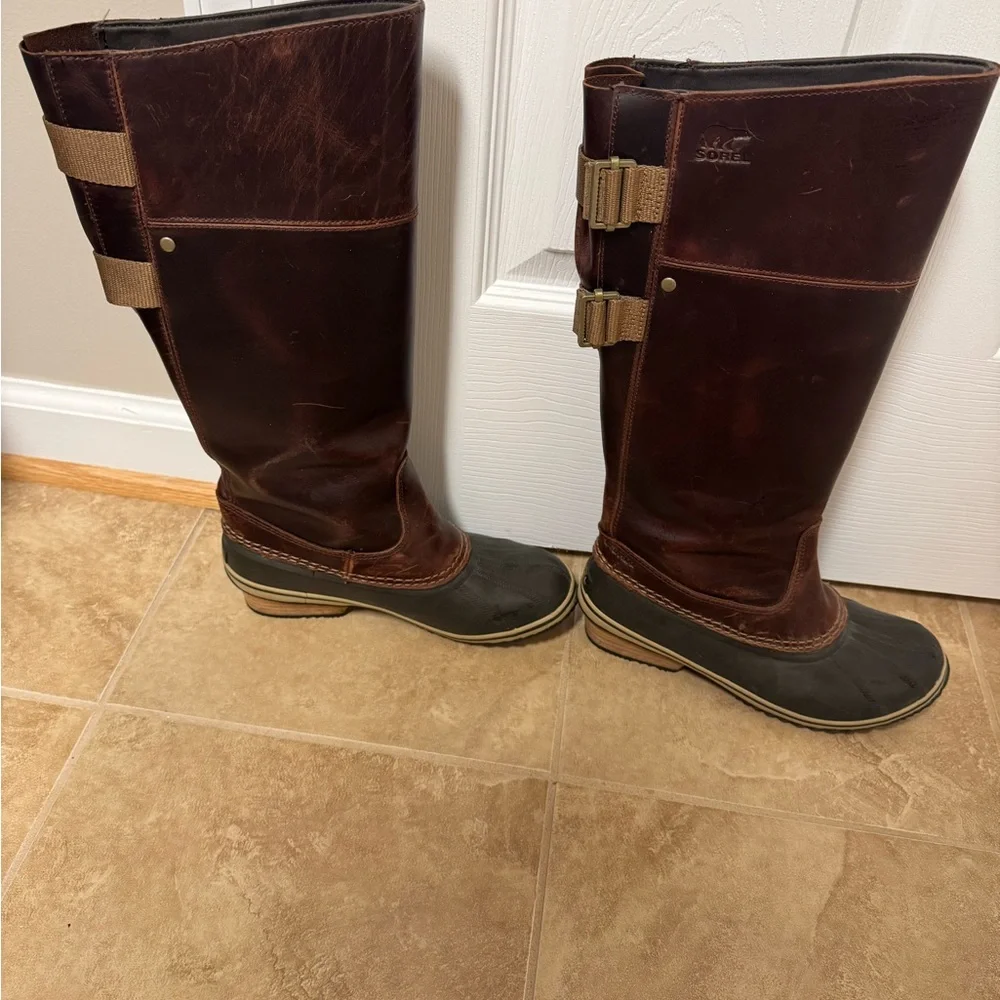 Sorel Women’s Slimpack Waterproof Leather Pull-On Boots in Dark Brown